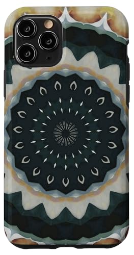 Hülle für iPhone 11 Pro Grau und Beige Calla Lilie Blumenmuster Mandala von Symmetrical Geometric Decorative Design by taiche