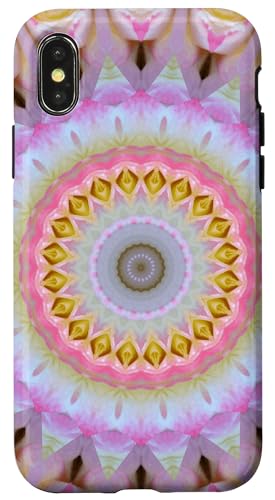 Hülle für iPhone X/XS Mandala aus gelben und rosa Rosen von Symmetrical Geometric Decorative Design by taiche