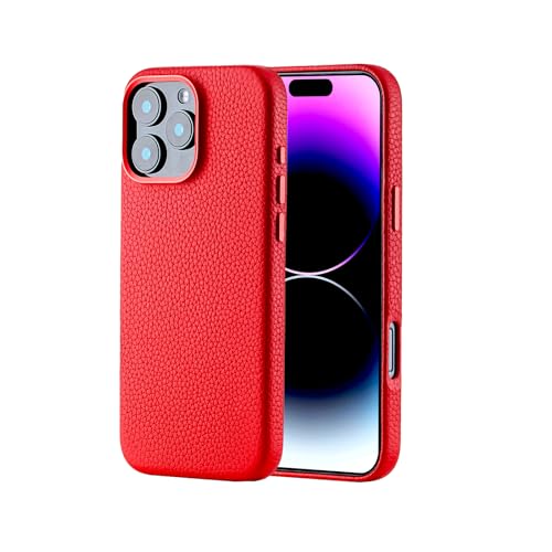 Lederhülle für iPhone 16 Pro Max Case Kompatibel mit MagSafe - Stilvolle Handyhülle aus Litchi-Narben Rindsleder mit Schützendem Weichem Innenfutter, Metallknöpfen und Kamerarahmen, 6,9 Zoll von Synchro Bands