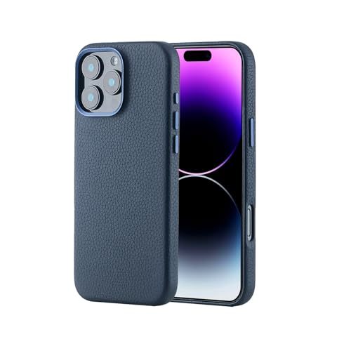 Lederhülle für iPhone 16 Pro Max Case Kompatibel mit MagSafe - Stilvolle Handyhülle aus Litchi-Narben Rindsleder mit Schützendem Weichem Innenfutter, Metallknöpfen und Kamerarahmen, 6,9 Zoll von Synchro Bands