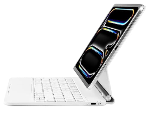 Synchro Bands Magische Tastatur für iPad Pro 11 Zoll (M4) 2024, magnetische iPad Pro 27,9 cm (11 Zoll) M4-Tastaturhülle mit Multi-Touch-Trackpad, tolles Tipperlebnis, Hintergrundbeleuchtung (Weiß, von Synchro Bands