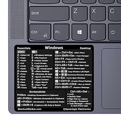 SYNERLOGIC Windows PC Reference Keyboard Shortcut Vinyl Sticker, Laminated, no-Residue Adhesive, for Any PC Laptop or Desktop SM: 3"x2.5" (Black, Pack of 5) von Synerlogic