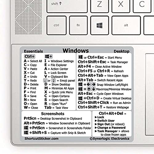 SYNERLOGIC Windows PC Reference Keyboard Shortcut Vinyl Sticker, Laminated, no-Residue Adhesive, for Any PC Laptop or Desktop SM: 3"x2.5" (White, Pack of 2) von Synerlogic