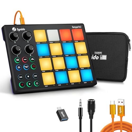 Synido MIDI Pad Controller Beat Maker Machine für Musikproduktion, TempoPAD Tragbares USB MIDI Beat Pad für Anfänger mit robuster Tragetasche, Hintergrundbeleuchtetes Schlagzeug-Pad, 4 zuweisbare von Synido