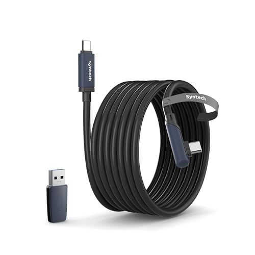 Syntech Link Kabel kompatibel mit Meta/Oculus Quest 3/2 Zubehör und PC/Steam VR, 5m/16FT aufgerüstetes Typ-C Kabel mit USB 3.0 Adapter, Hochgeschwindigkeits Datentransfer kabel für VR-Headset Schwarz von Syntech