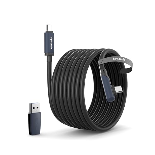 Syntech Link Kabel kompatibel mit Meta/Oculus Quest 3/2 Zubehör und PC/Steam VR, 6m/20FT aufgerüstetes Typ-C Kabel mit USB 3.0 Adapter, Hochgeschwindigkeits Datentransfer kabel für VR-Headset Schwarz von Syntech