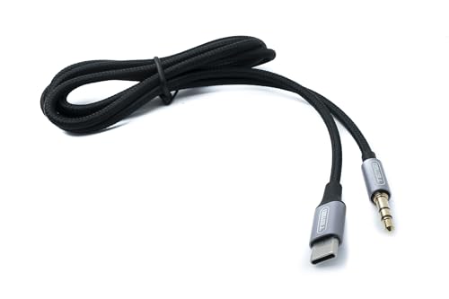 SYSTEM-S Audio USB Kabel 100 cm 3,5 mm Klinke Stecker zu 3.1 Typ C Stecker AUX Adapter geflochten Schwarz von System-S