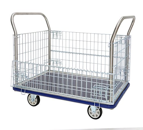 T-EQUIP Gitterwagen GW-313, verzinkt, B x T x H: 124 x 76 x 100 cm, 500 kg Tragfähigkeit, Silber/Blau - Rollwagen mit Gittern, Lagerwagen, Rollbrett, Kiste von T-Equip