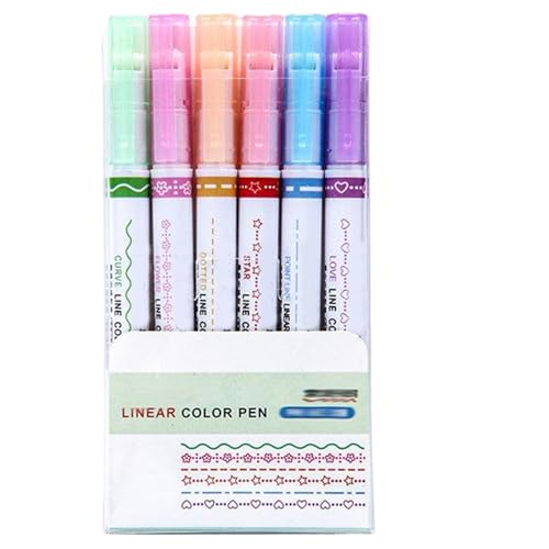 6pcs Highlighters verschiedene Farben bequeme Grip Decorative Highlighters mit Kurven, Sternen, Blumen und weiteren Umrissstempelstempelmarkierern Bürovorräte von TANGPINGMAO