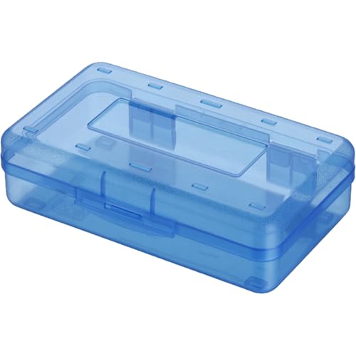 Large Bleistiftbox 8x5x2 halbtransparente Kunststoffstiftbox selbst sperren Blue Bleistift Box Tragbar von TANGPINGMAO