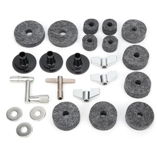 23-teiliges Trommel-Filzpad-Becken-Set, Standardgröße mit Hülsen, Muttern, Unterlegscheiben, rutschfestes Percussion-Zubehör, schützende Filzpads für Trommeln, verbessern (Gray) von TANIQIACA