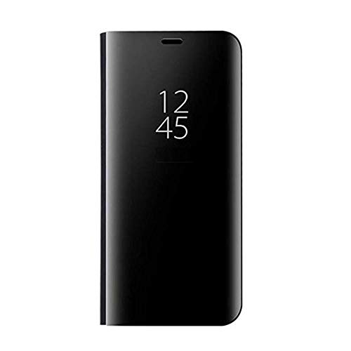 TANYO Hülle Geeignet für Samsung Galaxy S22 5G, Plating Smart Clear View Case, Luxury Mirror Ultradünne Flip Handyhülle. Schwarz von TANYO