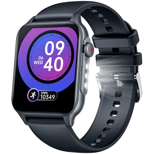 Smartwatch Herren Uhr Fitnessuhr Armbanduhr: 2.0" Smart watch mit Bluetooth-Anrufen 100-Sportmodi Herren-Fitnessuhr mit 3-LED-Taschenlampen IP67 wasserdichte Smartwatch passend für Android und iPhones von TAOLOON