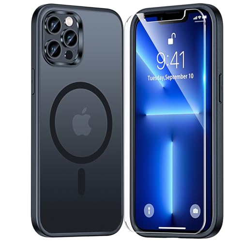 TAURI 3 in 1 für iPhone 13 Pro hülle, Handyhülle für iPhone 13 Pro Case, [Vergilbt Nicht] Schlanke, Stoßfeste Telefon Hülle - Magnetisch Matt Schwarz von TAURI