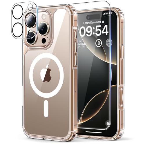 TAURI 5 in 1 für iPhone 16 Pro hülle, Handyhülle für iPhone 16 Pro Case, [Kompatibel mit MagSafe] [Vergilbt Nicht] Schlanke, Stoßfeste Telefon Hülle - Magnetisch Transparent von TAURI