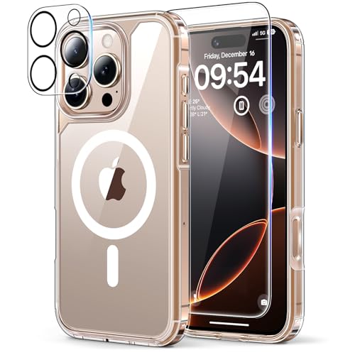 TAURI 5 in 1 für iPhone 16 Pro Max hülle, Handyhülle für iPhone 16 Pro Max Case,[Kompatibel mit MagSafe] [Vergilbt Nicht] Schlanke, Stoßfeste Telefon Hülle - Magnetisch Transparent von TAURI