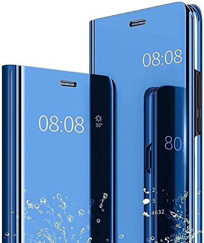 TAUYN Hülle Geeignet für Xiaomi 13T/Xiaomi 13T Pro, Smart Clear View Flip Ultra dünn Leder Schutzhülle, Stilvoll Spiegel Handyhülle mit Klappbarer Ständer, Blau von TAUYN