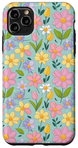 Hülle für iPhone 11 Pro Max Rosa und gelbe Gänseblümchen, niedlicher Cartoon-Stil von TAYMELL