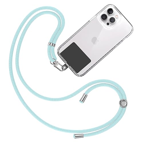 TBOC Band Handykette Schlüsselband Kette Handyschnur [Pastellblau] Zum Aufhängen Nacken Umhängen Universal für Handy mit Pad [Schwarz] Handyband Patch Karabiner Handy Lanyard Schlüsselbänder von TBOC