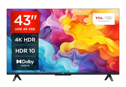 TCL 43V6B 43 Zoll, 4K Ultra HD, HDR TV, Smart TV unterstützt von Google TV (Dolby Audio, Motion Clarity, Sprachsteuerung, Kompatibel mit Google Assistant, Chromecast eingebaut von TCL