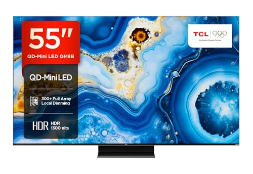 TCL 55QM8B Fernseher MiniLED 55 Zoll, QLED, 144Hz, 4K HDR Premium 1300nits, Google TV, Dolby Atmos, Onkyo, Game Master Pro 2.0 von TCL