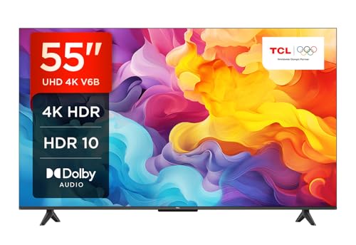 TCL 55V6B 55 Zoll, 4K Ultra HD, HDR TV, Smart TV unterstützt von Google TV (Dolby Audio, Motion Clarity, Sprachsteuerung, Kompatibel mit Google Assistant, Chromecast eingebaut von TCL