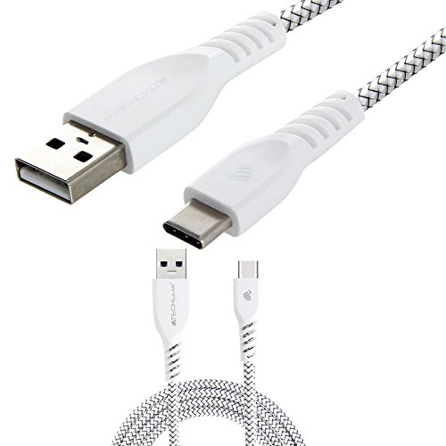 TECHGEAR 1 Meter USB Typ C Nylon geflochtene Schnur Ladekabel und Synchronisation Kabel Kompatibel mit Oppo Find X5 X3 Lite/Pro/Neo, X6a, X7a, A16s A53 A54, K12 A3 Pro, F25, Reno11 Pro Neo, Weiß von TECHGEAR