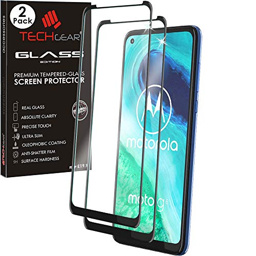 TECHGEAR 2 Stück 3D Schutzfolie kompatibel mit Motorola Moto G8 [Vollständige Abdeckung] Full Screen Deckung gehärtetem Glas Displayschutzfolie Schutzfolie für Moto G8 von TECHGEAR