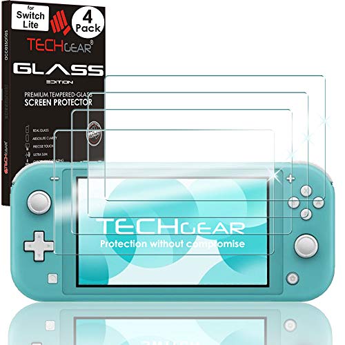 TECHGEAR [4 Stück Switch Lite Schutzfolie schutz - Displayschutzfolie aus gehärtetem Glas (Runde Kante) [9H Härte] [Crystal Clarity] [Kratzfest] [Nein-Bläschen] von TECHGEAR