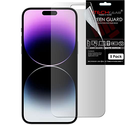 TECHGEAR 5 Stück Matt Displayfolie für iPhone 14 Pro - Matte Anti Glare Blendschutz Schutzfolie mit Reinigungstuch + Applikationskarte Film Folie kompatibel mit iPhone 14 Pro von TECHGEAR