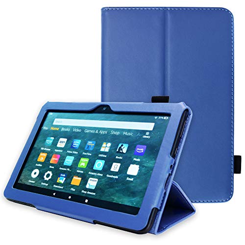 TECHGEAR Neue Amazon Fire HD 8, HD 8 Plus 2022/2020 12. 10. Generation Hülle - PU Leder Slim Hülle mit Ständer und Handschlaufe Schutzhülle Tasche - Blau von TECHGEAR