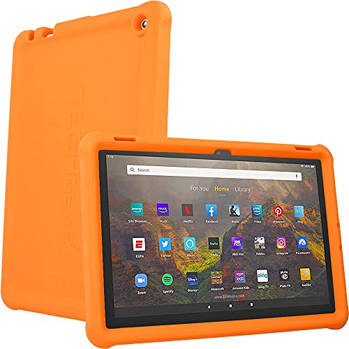 TECHGEAR Schutzhülle für Amazon Fire HD 10 Zoll / HD 10 Kids 13. Generation / 2023, robuste, stoßfeste, weiche Silikon-Schutzhülle mit Displayschutzfolie, Orange von TECHGEAR