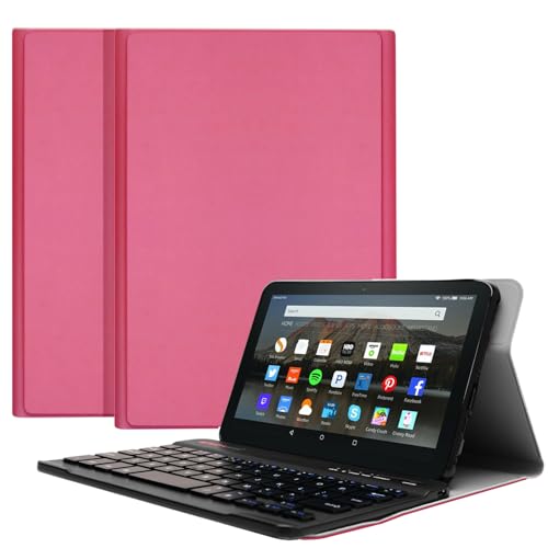 TECHGEAR Tastaturhülle für Amazon Fire HD 8 Zoll 14. / 12. Generation, 2024/2022 – PU-Leder, abnehmbare Bluetooth-QWERTY-Tastatur und Ständer, Amazon Fire HD 8 Tastaturhülle (Hibiskusrosa) von TECHGEAR