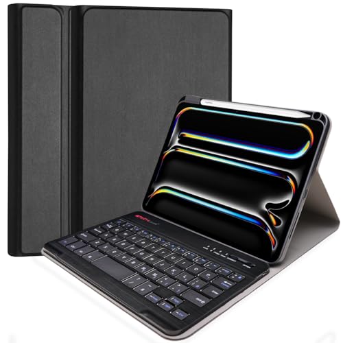 TECHGEAR Tastaturhülle für Apple iPad Pro 27,9 cm (11 Zoll) (M4) 2024, 5. Generation [Strike Folio] PU-Lederhülle mit abnehmbarer Bluetooth-Wireless-UK-QWERTY-Tastatur und Ständer, Schwarz von TECHGEAR