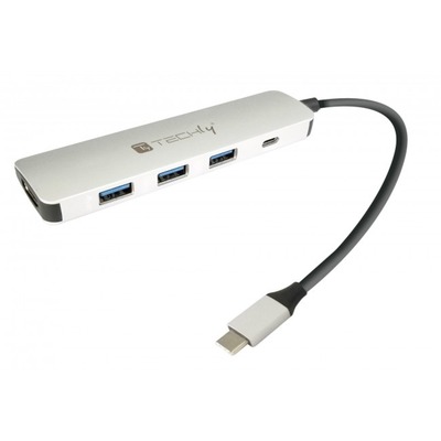 USB3.1 Super Speed Hub 4-Ports mit USB -- Typ C-PD Kabel, 60W von TECHLY