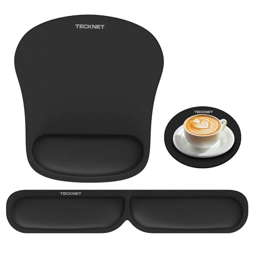 TECKNET 3-in-1 Mauspad Set, Ergonomisches Mousepad, Handballenauflage für Tastatur & Untersetzer, Memory Foam für Schmerzlinderung, Faltbar, Wasserdicht Mausmatte für Reisen, Spiele, Zuhause & Büro von TECKNET