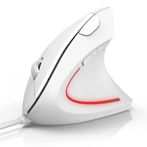 TECKNET Ergonomische Maus mit USB Kabel, 6400 DPI 6 Tasten Vertikale Maus, Optische Computermaus mit LED-Beleuchtung, Vertical Ergonomic Optical PC Mouse für Windows und Mac OS von TECKNET