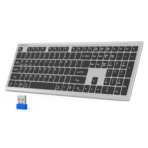 TECKNET Wireless Keyboard, Wiederaufladbare 2.4GHz USB Bluetooth Tastatur für 4 Verschiedene Geräte, Schlanke Full Size German Layout Tastatur für PCs, Laptops, Tablets, Smart TVs und Telefone von TECKNET