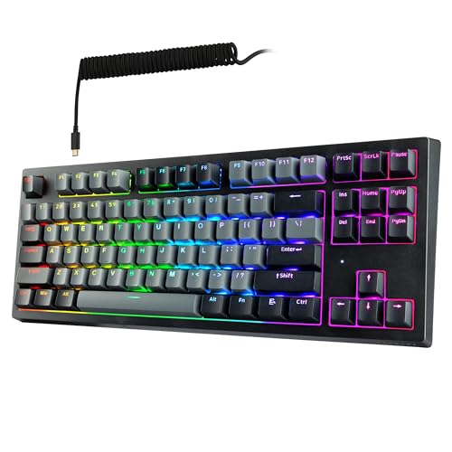 TECWARE Phantom+ Elite Mechanische RGB-Gaming-Tastatur mit 87 Tasten, LED-Hintergrundbeleuchtung, universeller Hot-Swap, kabelgebunden und kabellos, 3 Modi-Konnektivität, Thocky Sounding, Black Elite von TECWARE