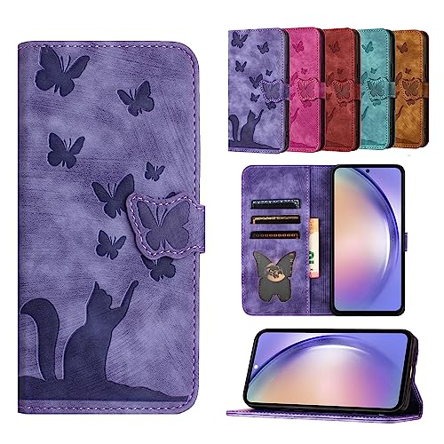 TEDTIKJT Cover für Samsung Galaxy S23 Hülle PU Leder Flip Wallet Card Slot Magnetische Schutzhülle für Samsung Galaxy S23 Schmetterling Katze Muster - Lila von TEDTIKJT