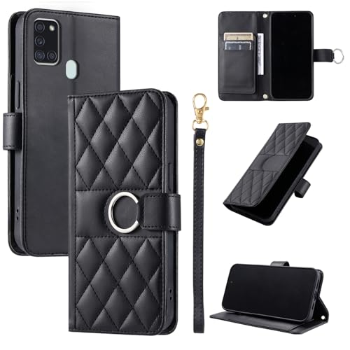 TEDTIKJT Handyhülle für Samsung Galaxy A21s 6.5" Hülle Premium PU Leder Klapphülle mit Doppelschichtiger Kartenschlitz Standfunktion Schutzhülle Hülle für Samsung Galaxy A21s Cover,Schwarz von TEDTIKJT