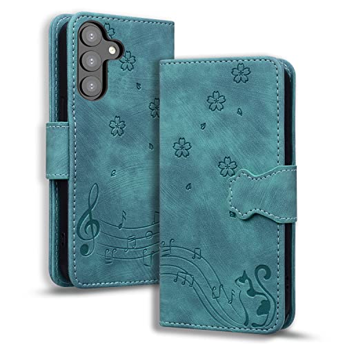 TEDTIKJT Hülle Samsung Galaxy S24 6.2" 2024 Klapphüllen PU Leder Flip Cover Case mit Standfunktion Kartenfach Magnetic Handytasche Wallet Case Kompatibel mit Samsung S24 5G, Grün Katze von TEDTIKJT