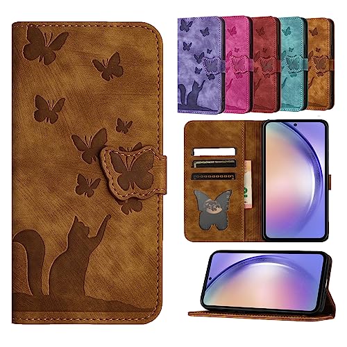 TEDTIKJT Hülle für Google Pixel 6 Pro Handyhülle Premium PU Leder Klapphülle Flip Cover Wallet Case Magnet Kartenfach Standfunktion Schutzhülle für Google Pixel 6 Pro, Schmetterling Katze Braun von TEDTIKJT