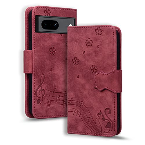 TEDTIKJT Hülle für Google Pixel 7a Premium PU Leder Klapphüllen Flip Wallet Google Pixel 7a Case Card Slots Magnet Cover Schutzhülle für Google Pixel 7a,Rot Katze von TEDTIKJT