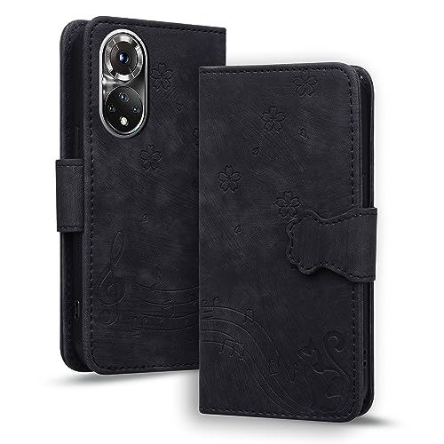 TEDTIKJT Hülle für Honor 50 5G/Huawei Nova 9 Klapphüllen Premium PU Leder Case Honor 50 5G Flip Wallet Case Schutzhülle mit Ständer Card Slots Magnet Cover für Huawei Nova 9,Schwarz Katze von TEDTIKJT