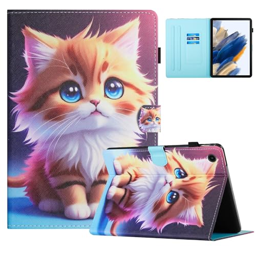 TEDTIKJT Hülle für Samsung Galaxy Tab A9 8.7 Zoll (SM-X110/ SM-X115) Tablet Schutzhülle PU Leder Flip Cover Magnet Kartenschlitz Multi-Winkel StänderSchutzhülle Samsung Tab A9, Gelbe Katze von TEDTIKJT