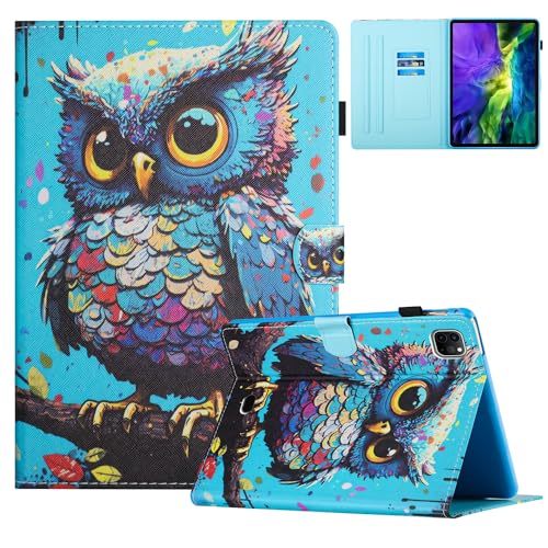 TEDTIKJT Hülle für iPad Air 11 2024/ iPad Pro 11 11 Zoll (4th/3rd/2nd Generation) 2022/2021/2020 PU Leder Flip Magnet Kartenschlitz Ständer Tablet Schutzhülle mit Auto Schlaf/Aufwach, Eule von TEDTIKJT