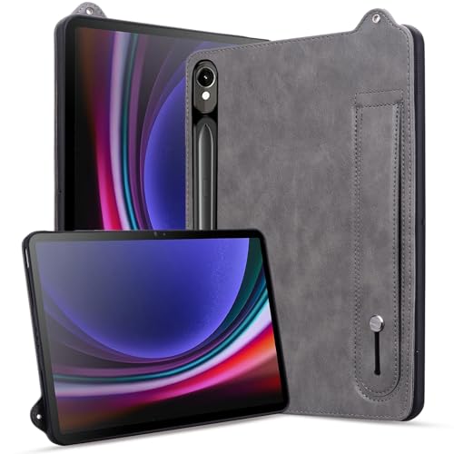 TEDTIKJT Tablet Hülle für Samsung Galaxy Tab S9 FE/S9/S8/S7 11" SM-X700/X706/T870/T875/T878 Hülle PU Leder Tragbare Handschlaufe Hülle Ständer Funktion Tablet Schutzhülle,Business Gray von TEDTIKJT