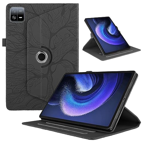 TEDTIKJT Tablet Hülle für Xiaomi Pad 6 Pro 11 Zoll 2023 PU Leder 360°Drehbar Multi-Winkel Baum Hülle Ständer Schutzhülle für Xiaomi Pad 6 Pro/Xiaomi Pad 6 11" Hülle, Schwarz von TEDTIKJT