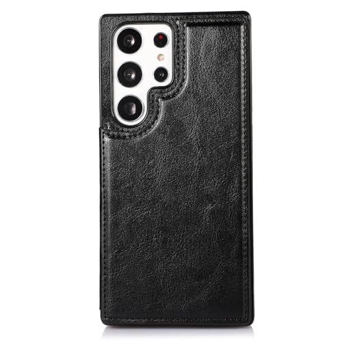 TEETSY Schutzhülle für Samsung Galaxy S24ultra/S24plus/S24, Brieftaschenformat, Kartenfach und Standfunktion, stoßfeste Schale, Anti-Fingerabdruck, Schutz in Militärqualität (S24 Ultra, Schwarz) von TEETSY